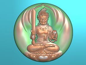 八大守护神不动明王圆牌玉石精雕图_享刻数控雕