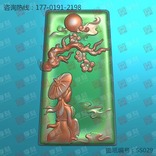 梅花仕女玉石精雕电脑雕刻图纸