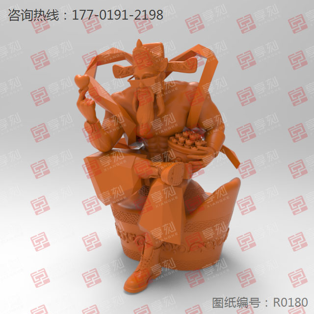 霸气肌肉财神国潮立体摆件电脑模型图