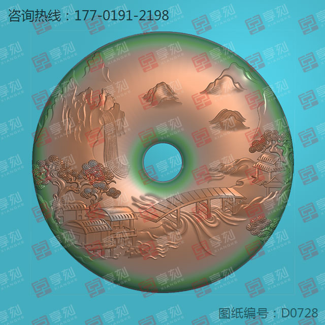 山水平安扣浮雕玉石电脑图纸翡翠玛瑙玉雕