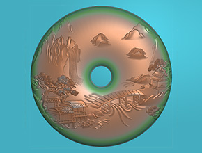 山水平安扣浮雕玉石电脑图纸翡翠玛瑙玉雕_享刻