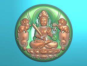 双狮子观音圆牌玉石翡翠电脑雕刻精雕图_享刻数
