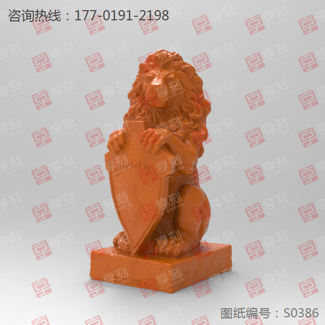 立体盾牌狮子摆件STL模型图玉雕电脑精雕图