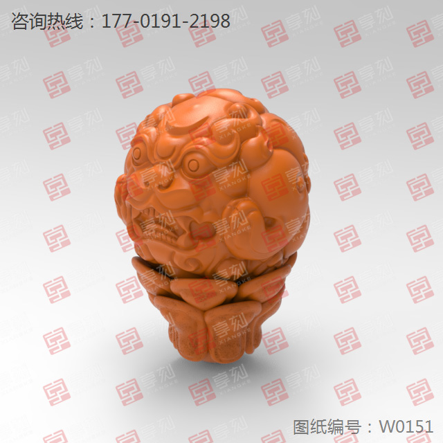 狮子三通珠子桶珠电脑雕刻图模型立体图