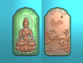 山水观音菩萨吊坠挂牌玉石电脑精雕图纸_享刻数