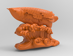 金龙鱼立体摆件电脑玉雕模型图纸_玉石雕刻机