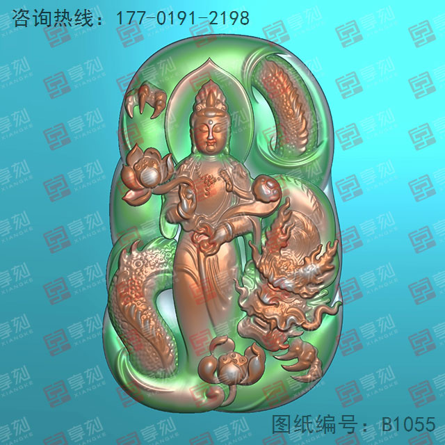 观音龙翡翠玉石雕刻玉雕图纸_玉石雕刻机
