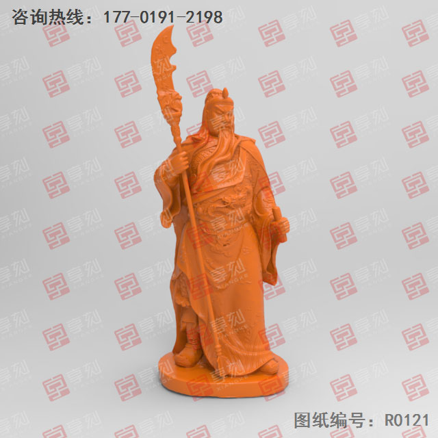 关羽立水天摆件人像3d雕刻模型图_玉石雕刻机厂家