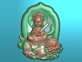 Q版八大守护神文殊菩萨玉雕图纸_五轴雕刻机厂家