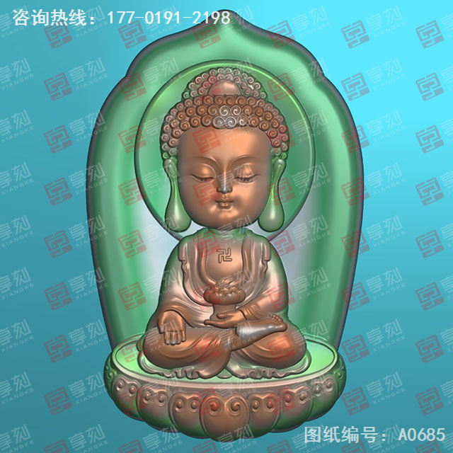 Q版八大守护神阿弥陀佛玉雕图纸_五轴雕刻机厂家