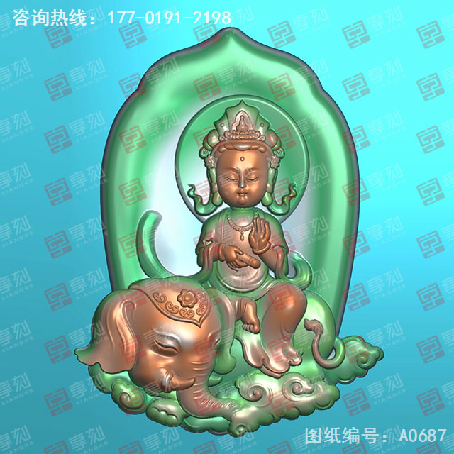 Q版八大神文殊菩萨玉雕图纸_五轴雕刻机厂家