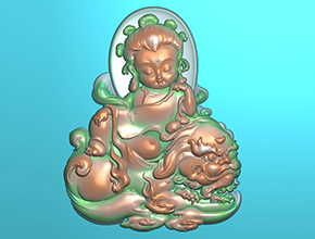 Q版文殊菩萨吊坠精雕图_五轴雕刻机厂家