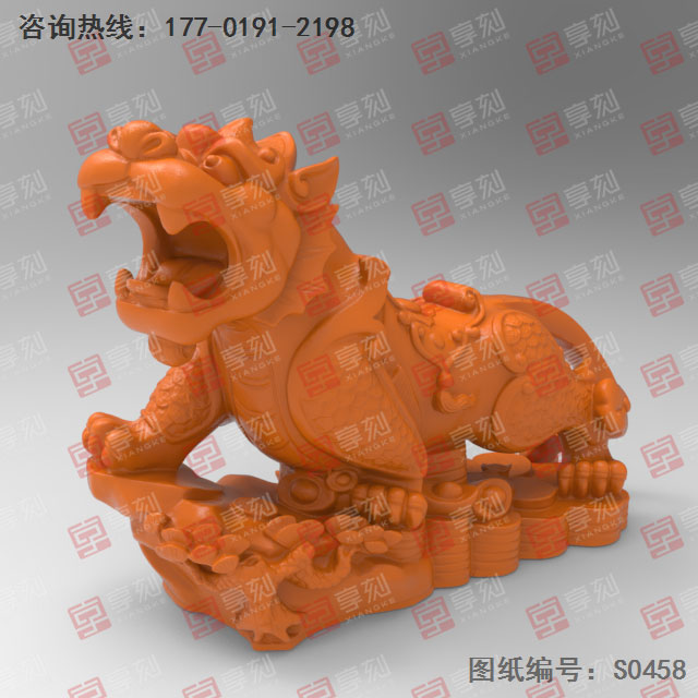 招财貔貅摆件3D模型精雕图_五轴雕刻机厂家
