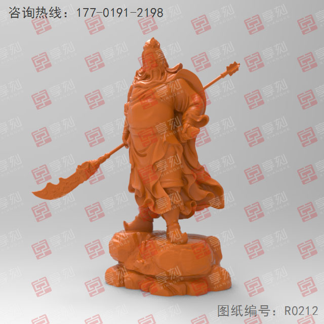 立体关羽摆件精雕机模型图_五轴雕刻机厂家