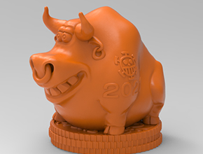 卡通牛摆件3d电脑精雕机图纸_五轴雕刻机