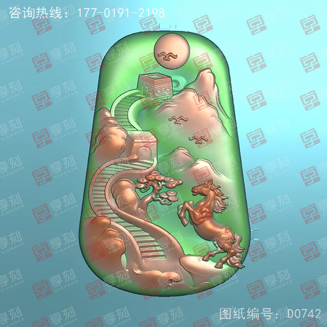 翡翠山水牌玉石电脑精雕图纸_五轴雕刻机厂家