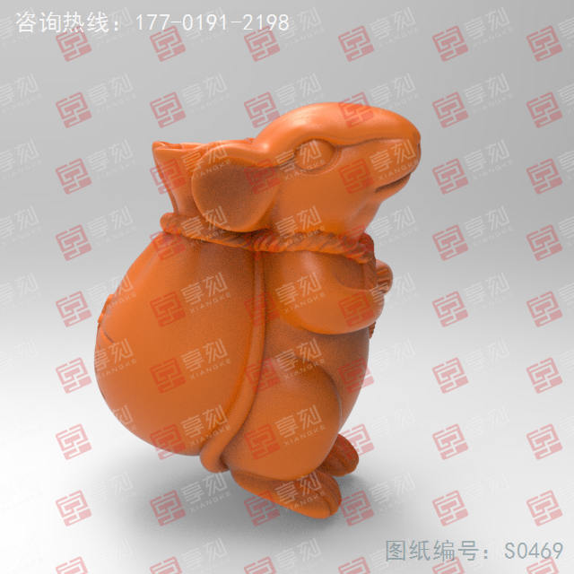 钱袋老鼠立体摆件电脑精雕图_五轴雕刻机厂家