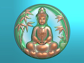 翡翠玉石观音圆牌精雕图纸_五轴雕刻机厂家