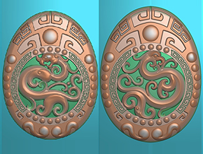 仿古龙凤吊坠玉石电脑精雕图_五轴雕刻机厂家