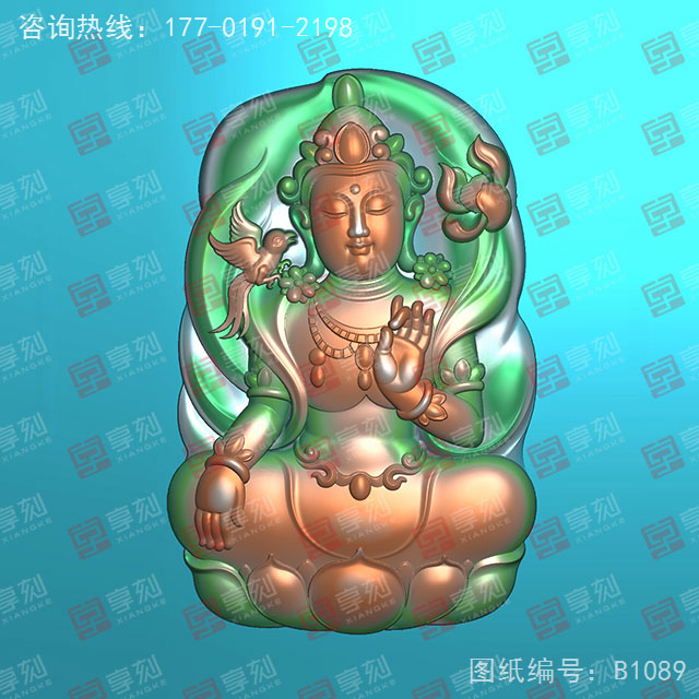 度母观音牌玉石精雕图纸_五轴雕刻机厂家