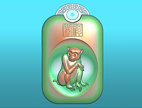 十二生肖猴回纹挂件电脑精雕图_享刻玉石雕刻机