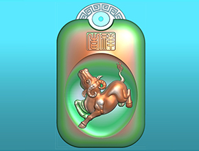 十二生肖牛回纹挂件电脑精雕图_享刻玉石雕刻机