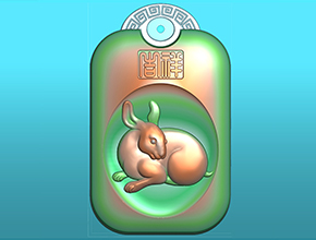 十二生肖兔回纹挂件电脑精雕图_享刻玉石雕刻机