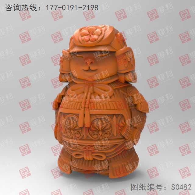 Q版猫武士摆件电脑精雕图_五轴玉石雕刻机