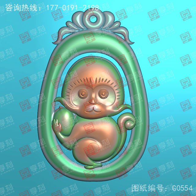 猴子吊坠玉器玉石电脑精雕图_玉石雕刻机厂家