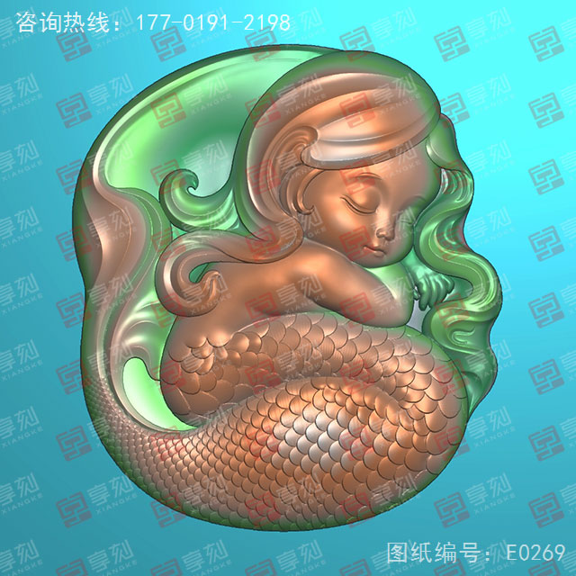 宝宝美人鱼吊坠玉石电脑精雕图_翡翠雕刻机厂家