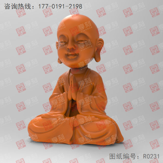 小和尚立体茶宠3d电脑模型图STL_五轴玉石雕刻机