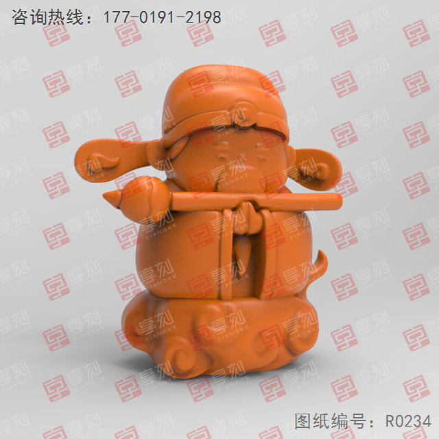 文昌文财神茶宠立体3d模型图stl_享刻五轴雕刻机