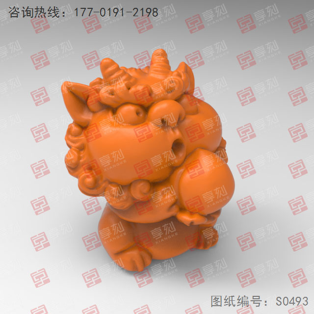 Q版貔貅抱寿桃立体3d模型图stl_享刻五轴雕刻机