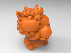 Q版貔貅抱寿桃立体3d模型图stl_享刻五轴雕