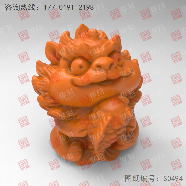 Q版貔貅抱锦鲤立体3d模型图stl_享刻五轴雕刻机