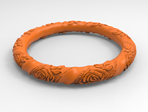 玉石金银浮雕玫瑰花手镯3d模型图_享刻五