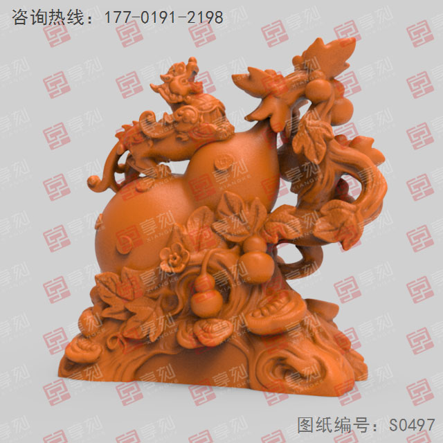 葫芦貔貅工艺品3d模型图stl_享刻五轴雕刻机