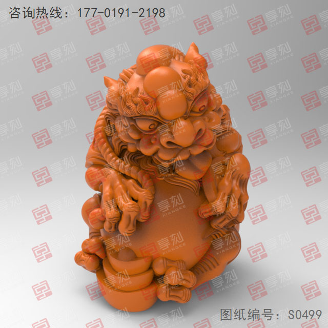 聚财貔貅工艺品3d模型图stl_享刻五轴雕刻机