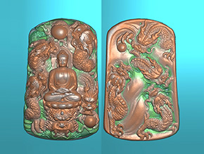 九龙佛牌玉石雕刻电脑图纸_享刻玉石雕刻