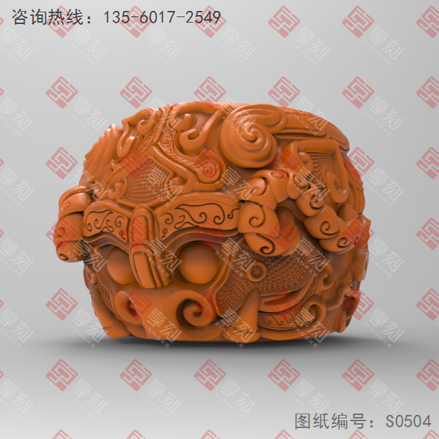 玉石扳指饕餮戒指3d模型图stl_享刻五轴雕刻机