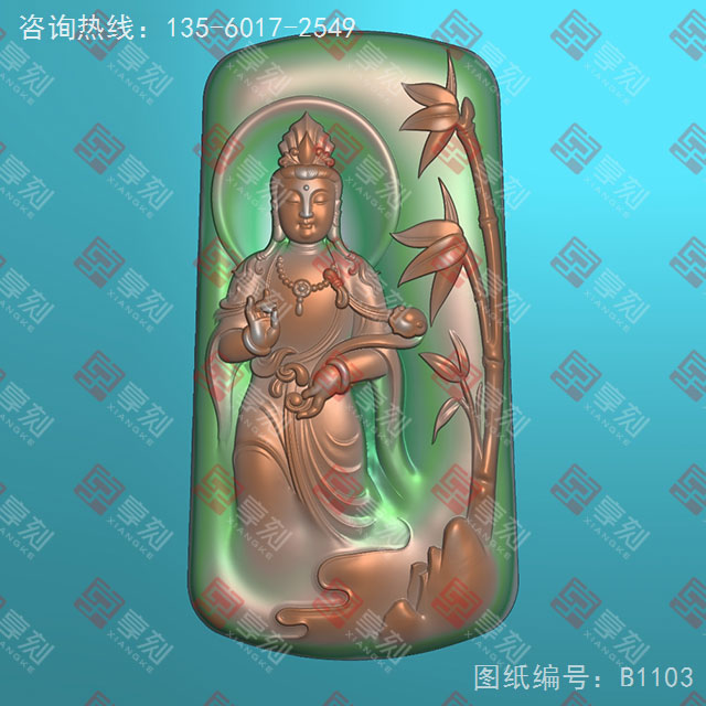 竹林观音玉石雕刻电脑图纸_享刻玉石雕刻机