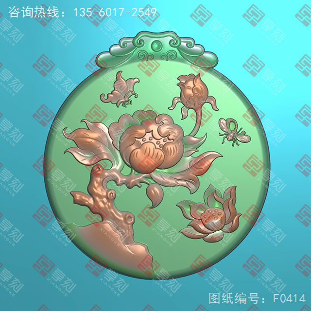 牡丹花吊坠玉石雕刻电脑图纸_享刻玉石雕刻机