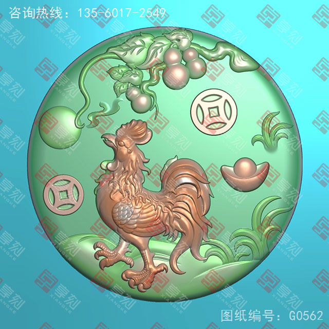 生肖鸡玉石雕刻电脑图纸_享刻玉石雕刻机