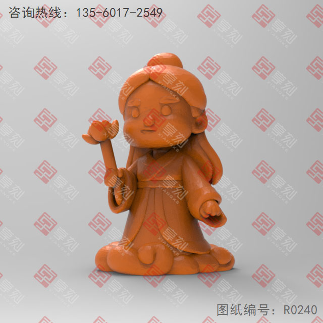 Q版八何仙姑电脑3d模型图stl_享刻五轴雕刻机