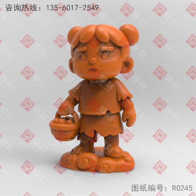Q版八仙蓝采和电脑3d模型图stl_享刻五轴雕刻机
