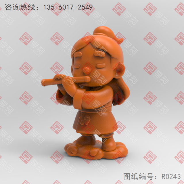 Q版八仙韩湘子电脑3d模型图stl_享刻五轴雕刻机